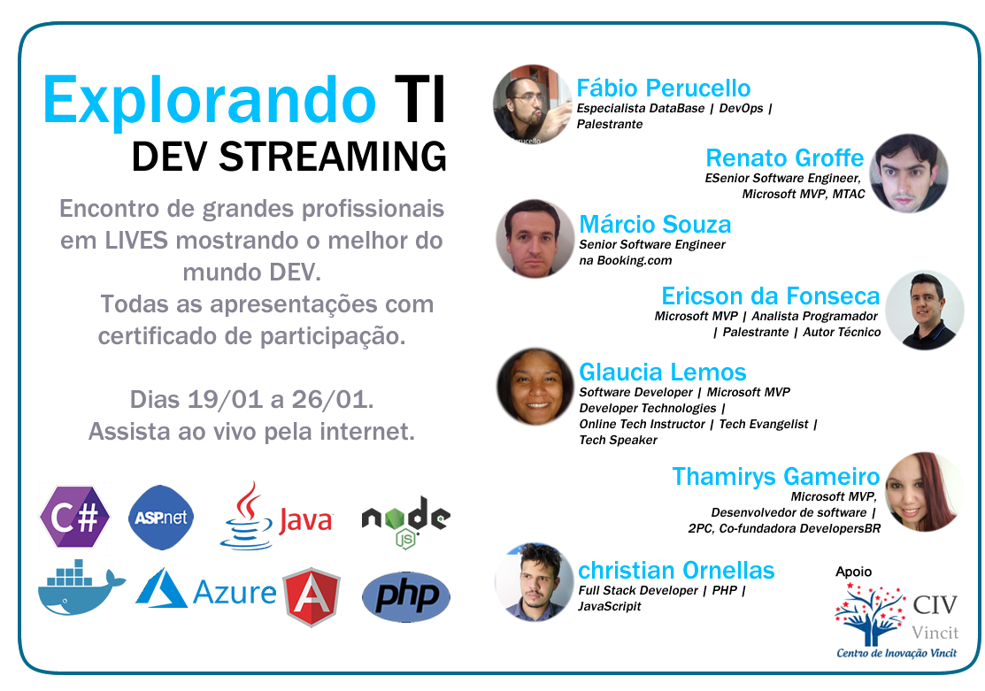 Dev Stream Explorando TI - DEV Streaming - online - Sympla